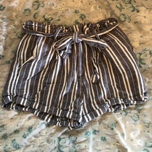 Blue and white striped tie shorts